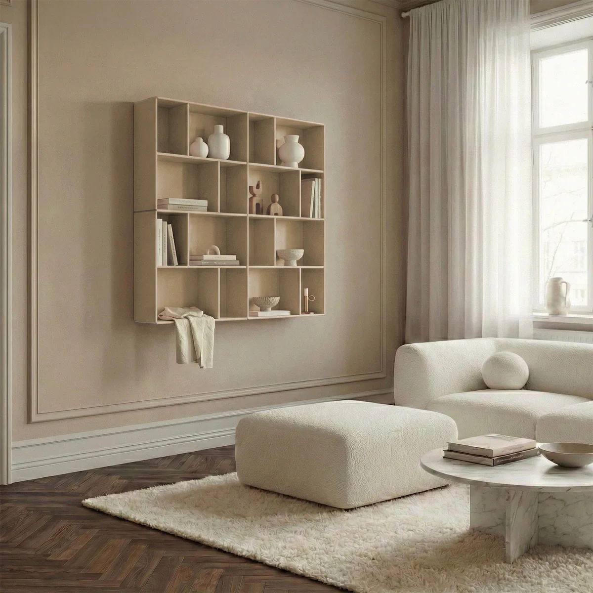 Quadrant modular shelving in a modern Scandinavian interior